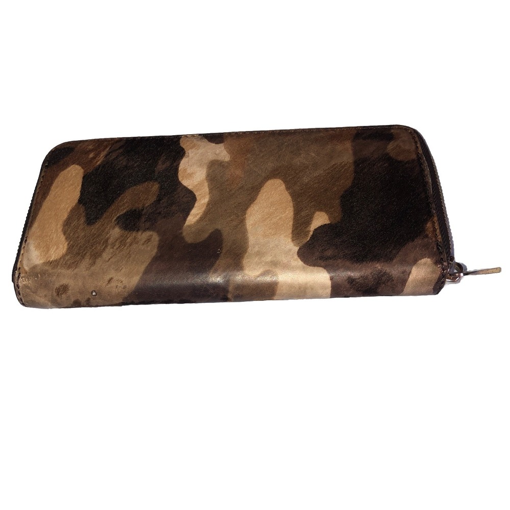 Michael Kors Brown MultiColor Calf Hair Leather Trim Camo Zip Around Wallet - Picture 4 of 7